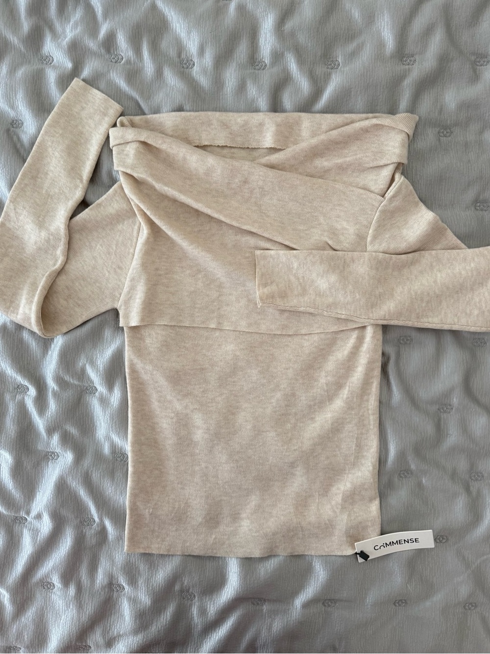 Commense Off Shoulder Wrap Long Sleeve Knit Top Size M Apricot - Picture 2 of 8